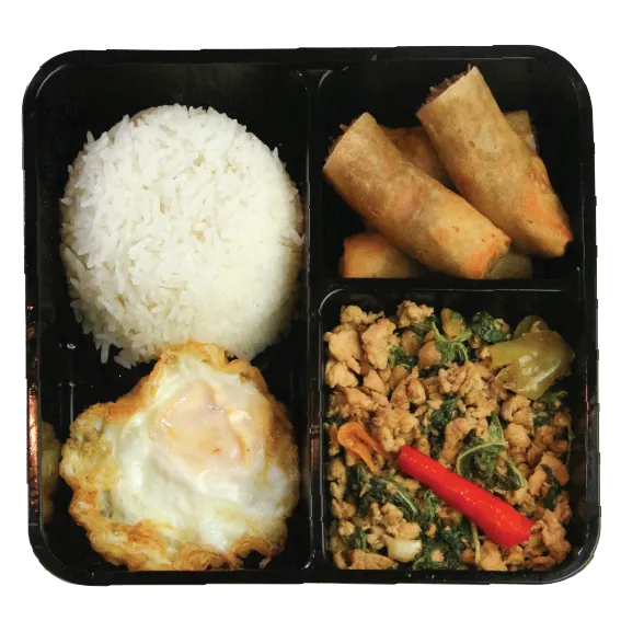 ข้าวกะเพราไก่ไข่ดาว กับปอเปี๊ยะทอด