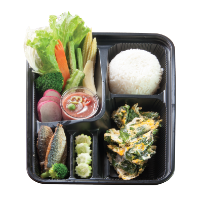 ข้าวกับใบเหลียงผัดไข่ และ น้ำพริกกะปิกับปลาทูทอด