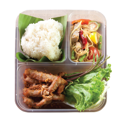 ข้าวเหนียวหมูทอด และตำซั่ว